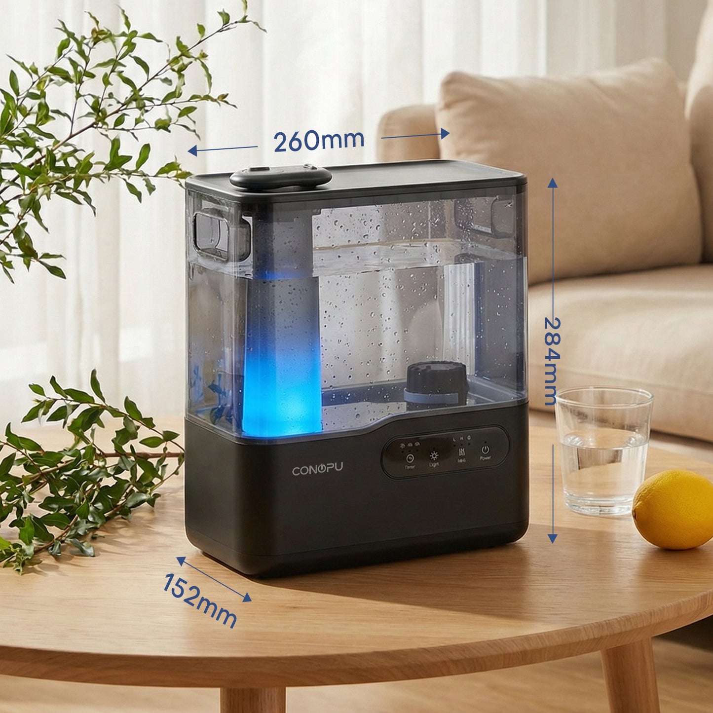CONOPU 5L Top-Fill Ultrasonic Humidifier, Dual 360° Nozzles, Aromatherapy Tray & 7-Color Night Light, Ultra-Quiet Sleep Mode, Timer & Auto Shut-Off