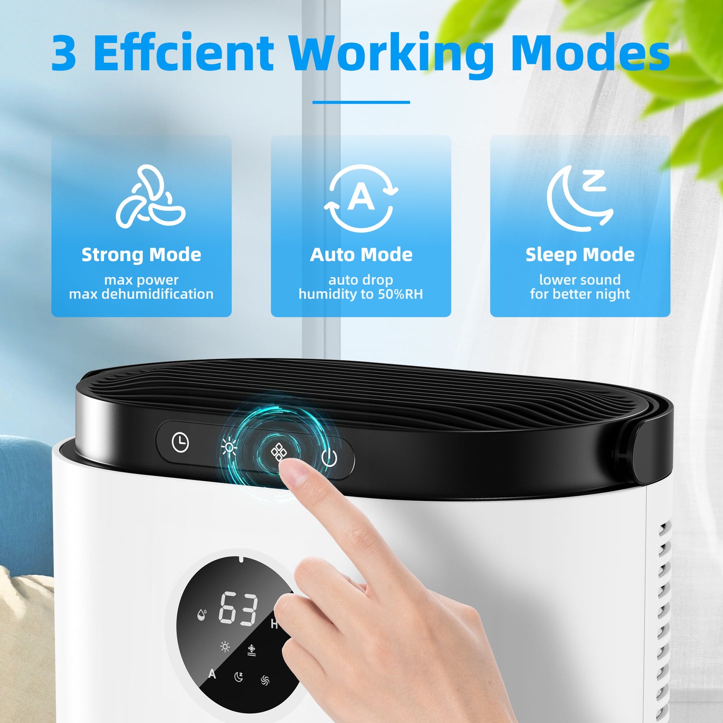 2300ML Dehumidifiers for Home 500 Sq.ft. Large Dehumidifiers for Bedroom Dual Semiconductors & LED Lights, Dehumidifier Auto-Defrost Auto-Off 3 Modes Humidity Control