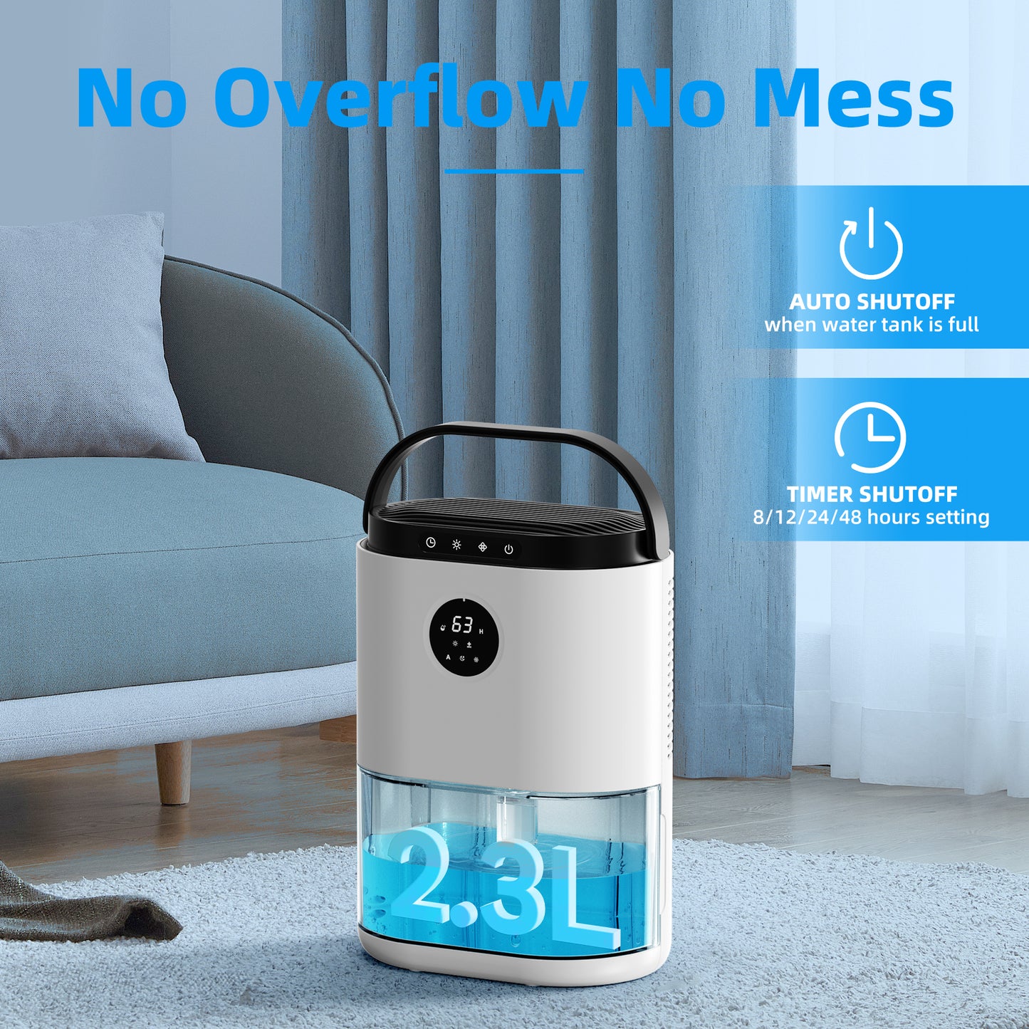 2300ML Dehumidifiers for Home 500 Sq.ft. Large Dehumidifiers for Bedroom Dual Semiconductors & LED Lights, Dehumidifier Auto-Defrost Auto-Off 3 Modes Humidity Control