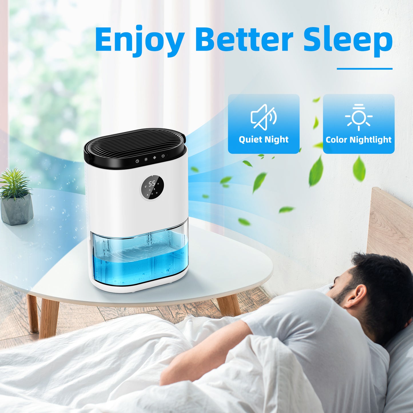 2300ML Dehumidifiers for Home 500 Sq.ft. Large Dehumidifiers for Bedroom Dual Semiconductors & LED Lights, Dehumidifier Auto-Defrost Auto-Off 3 Modes Humidity Control