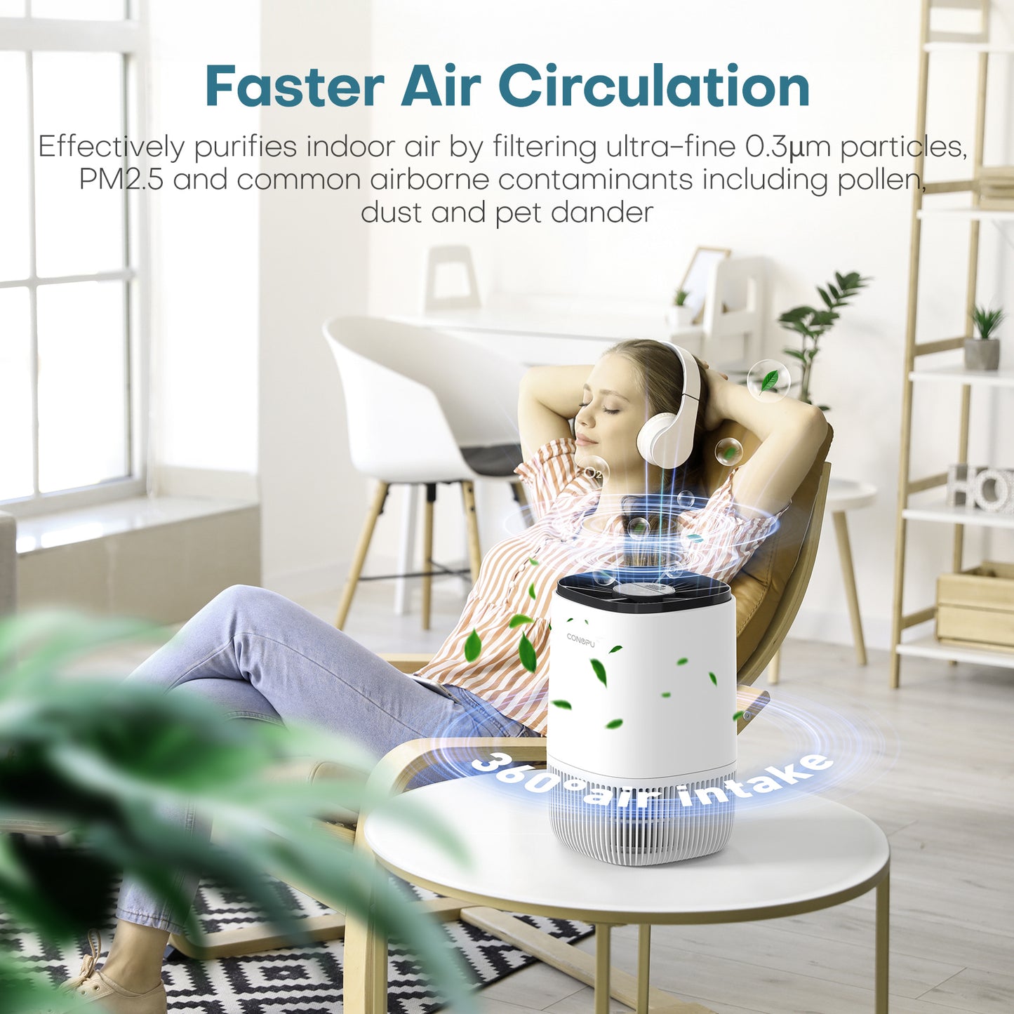 CONOPU HEPA Air Purifier with Fragrance 3 Modes 24H Timer Removes Smoke Pollen Pet Dander Hair