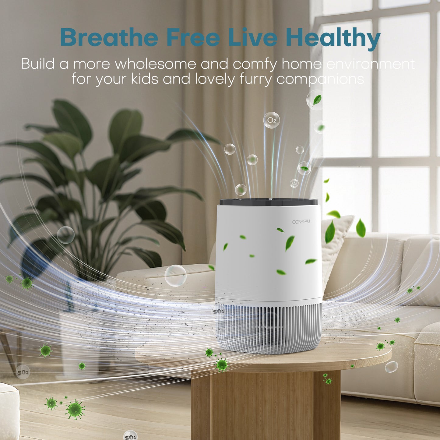 CONOPU HEPA Air Purifier with Fragrance 3 Modes 24H Timer Removes Smoke Pollen Pet Dander Hair