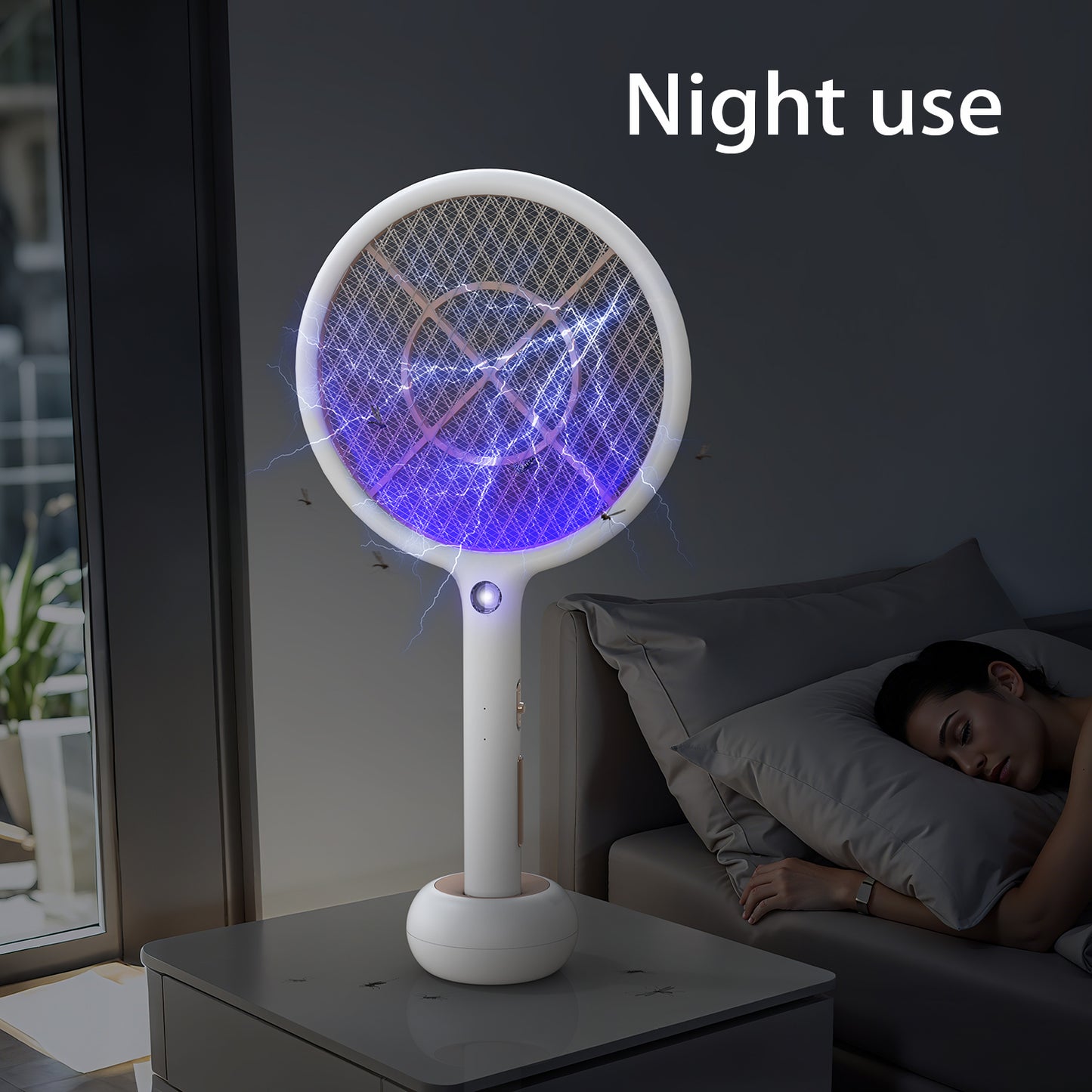 CONOPU Electric Fly Swatter, 4000V, USB Charging Base & 1200mAh Rechargeable, Auto Latch Mode, LED Light, Triple Protective Net, for Indoor/Outdoor, White