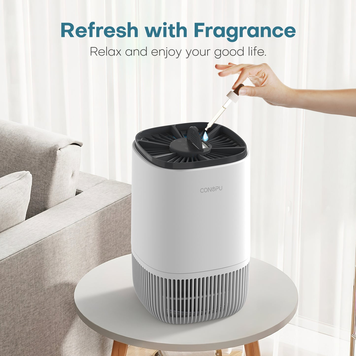 CONOPU HEPA Air Purifier with Fragrance 3 Modes 24H Timer Removes Smoke Pollen Pet Dander Hair