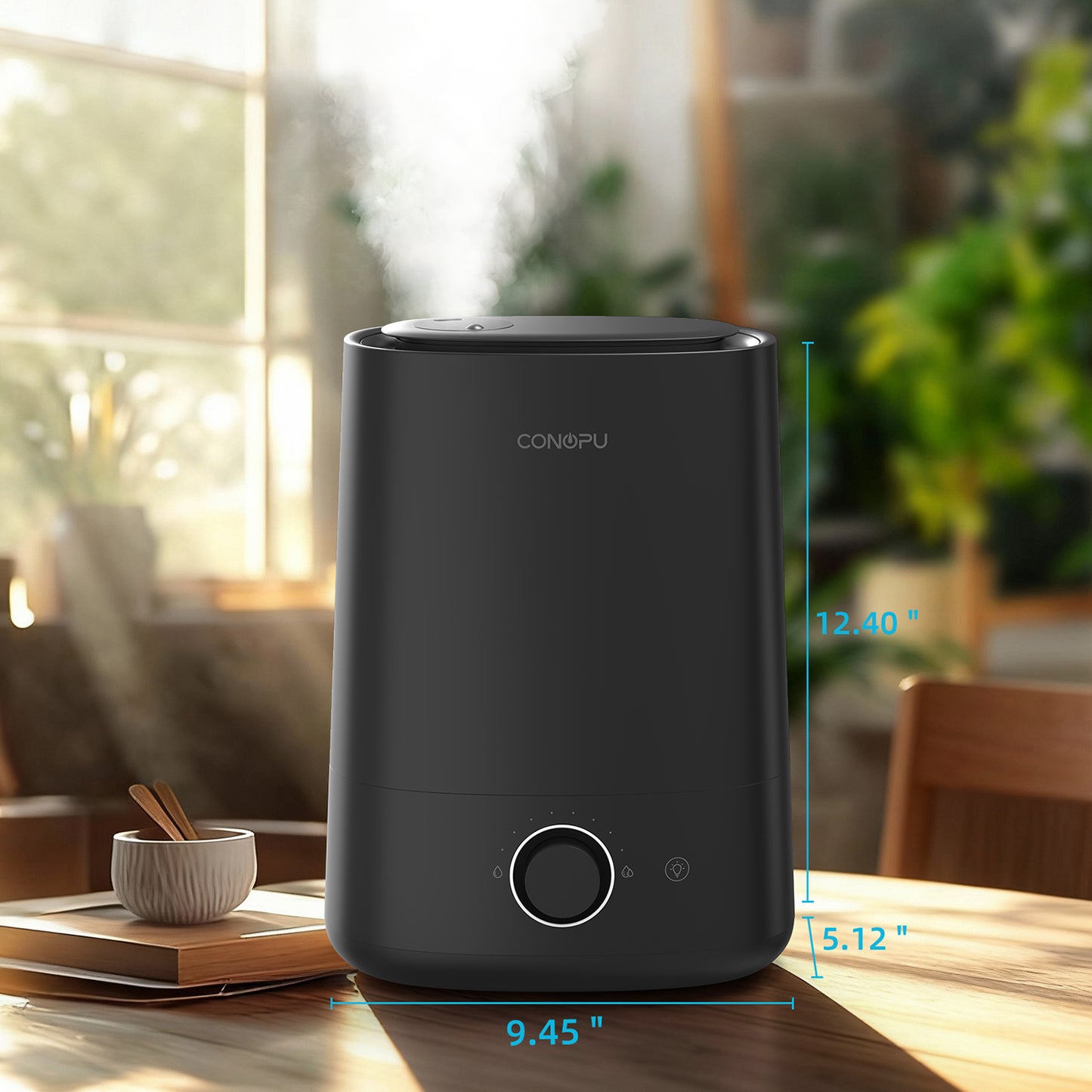 CONOPU 5L Top-Fill Humidifier with Essential Oil Diffuser, Ultrasonic Cold Mist, 360° Rotating Nozzle, Night Light, 50H Running Time