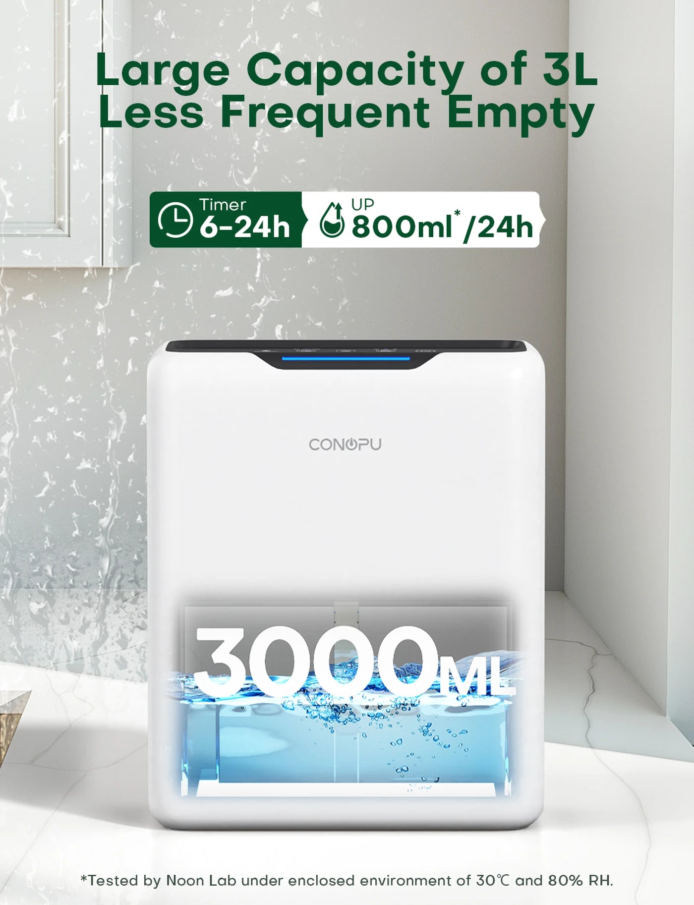 CONOPU Dehumidifier CS13 - 3L Large Capacity,Portable for Small rooms (up to 20㎡), Dual Semiconductor, 800ml/Day Moisture Removal, Automatic Defrost, 24H Timer, Auto Shut-Off