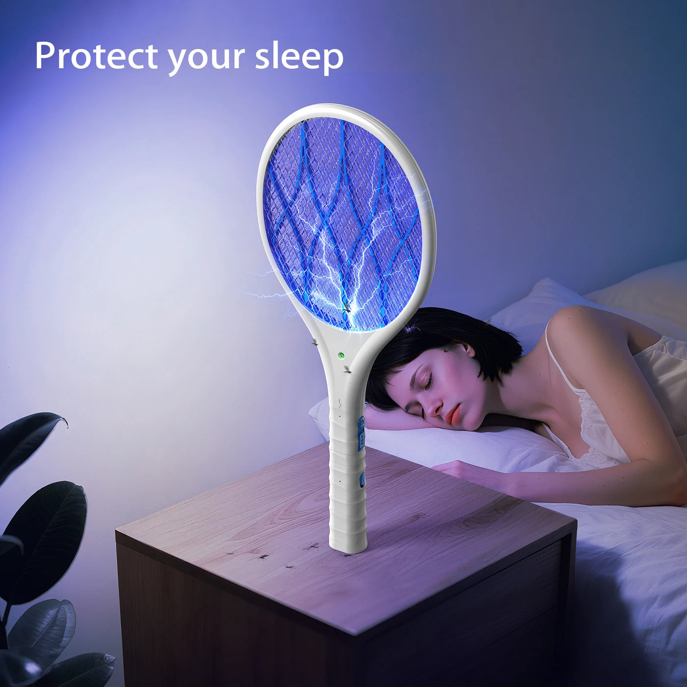 CONOPU Electric Fly Swatter, 4000V & USB Charging, LED Light, Removable Torch, 3-Layer Protective Grid, Double Switch, Home, Garden, White