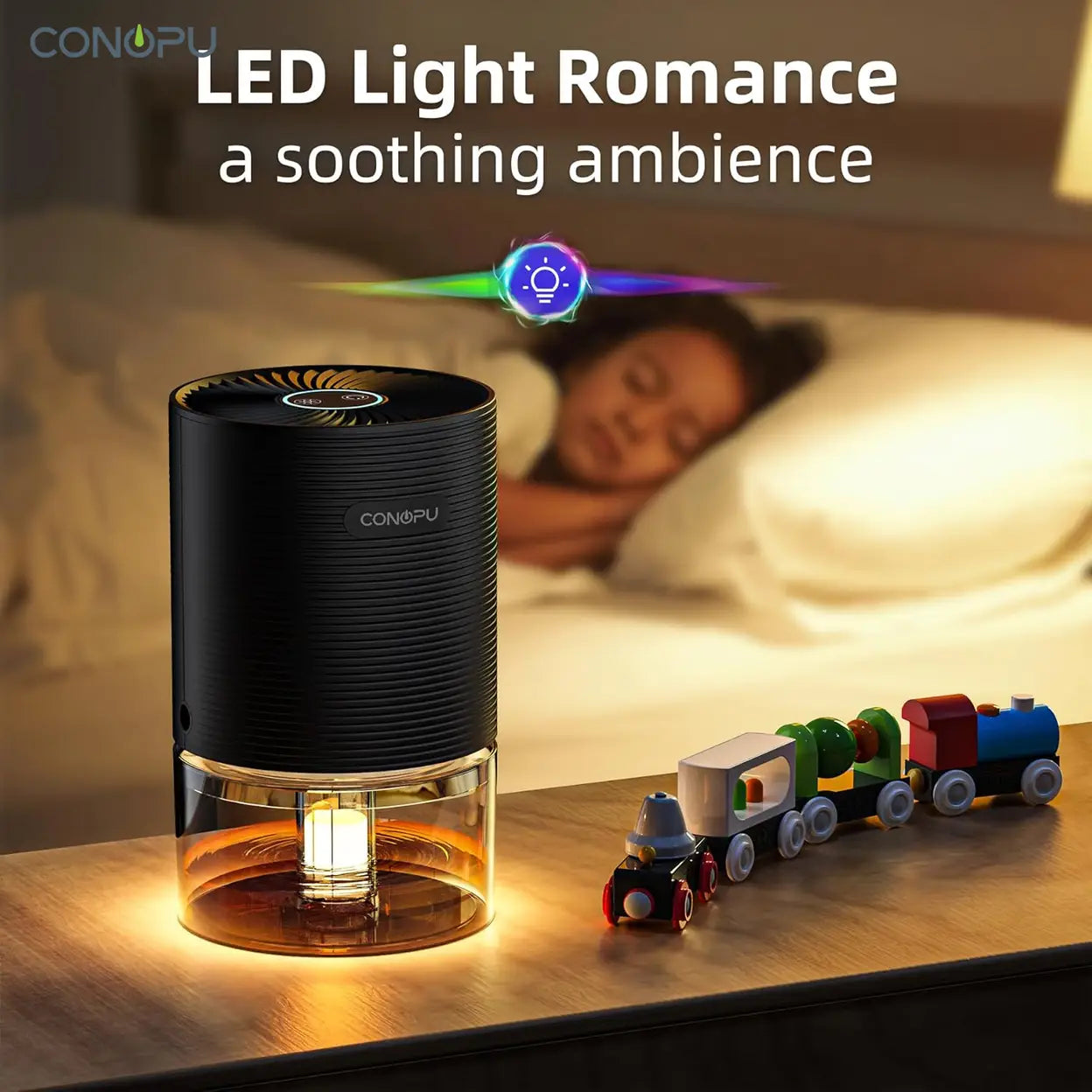 CONOPU Dehumidifier CS03, 750ml Capacity for Home,Portable for Bedroom, Closet, Office, Car (5-10㎡)Ultra Quiet 30dB, 300ml/Day Moisture Removal, Auto Shut-Off & Defrost, 7-Color Night Light
