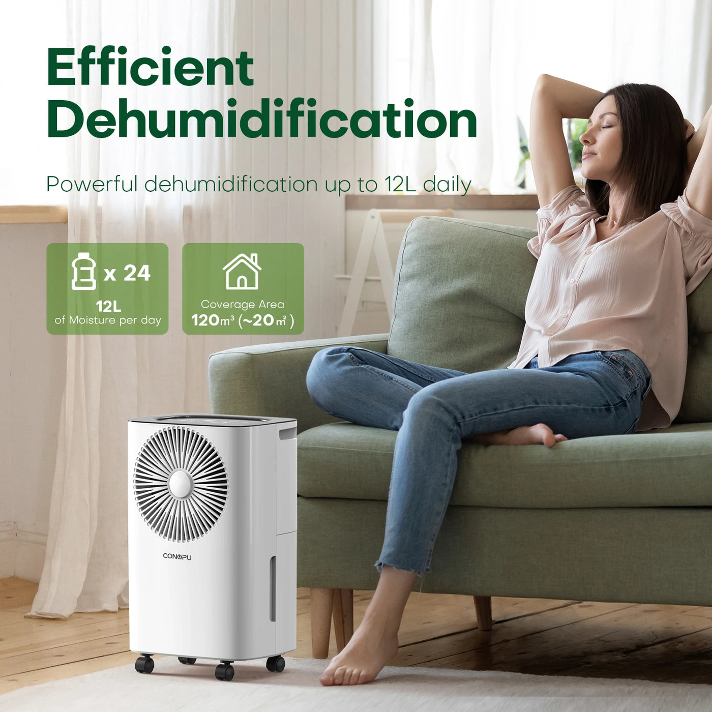 CONOPU 12L/day Dehumidifier CSD08 - Auto Humidity Control, 24H Timer & Clothes Drying Mode, Energy-Efficient, Ideal for Apartments, Basements, Laundry Rooms