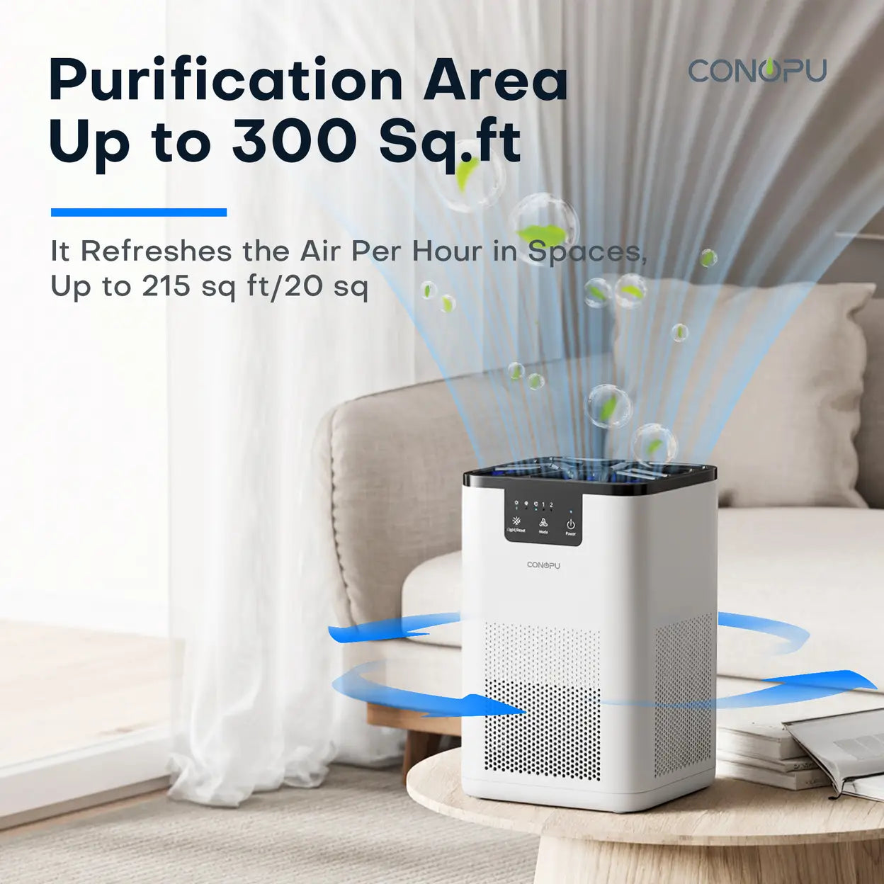 CONOPU Air Purifier with 3-Layer Filtration, 70m³/h CADR, Dual Speed Modes, Aromatherapy Slot, Low Energy, Removes Dust, Smoke, Pollen & Pet Dander