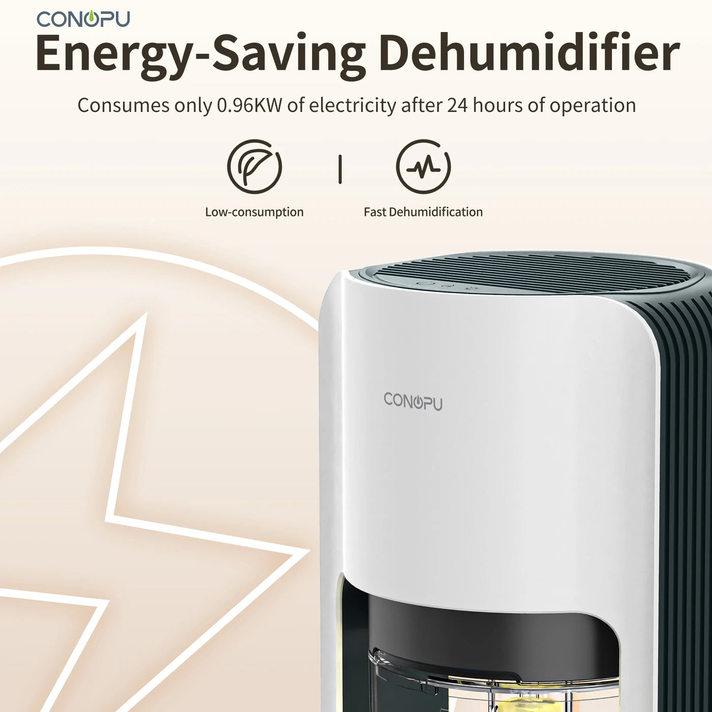 CONOPU Semiconductor Dehumidifier CS06, 1200ml, Ultra-Quiet, Auto-Defrost, 7-Color LED, Compact for 10-15m² rooms