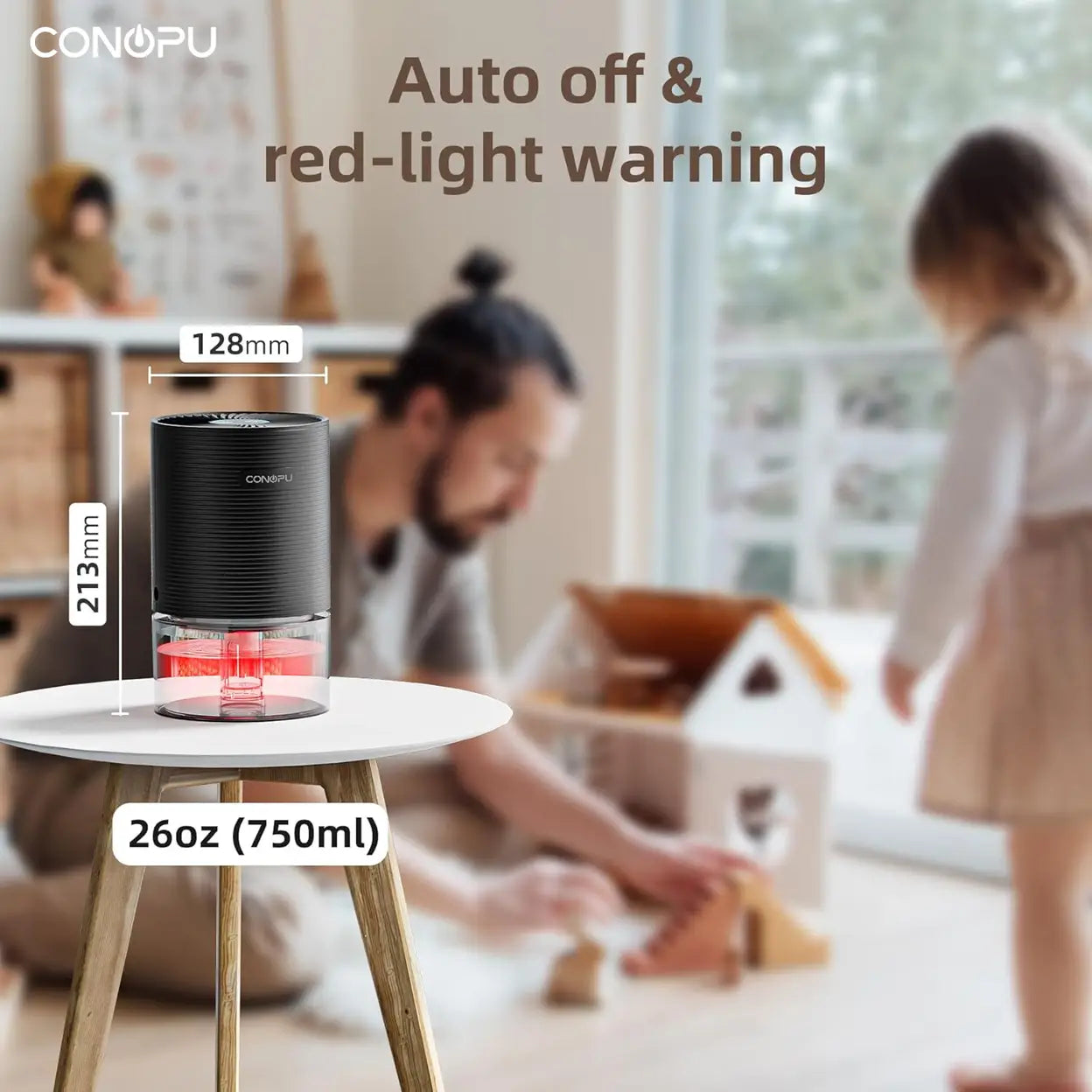 CONOPU Dehumidifier CS03, 750ml Capacity for Home,Portable for Bedroom, Closet, Office, Car (5-10㎡)Ultra Quiet 30dB, 300ml/Day Moisture Removal, Auto Shut-Off & Defrost, 7-Color Night Light