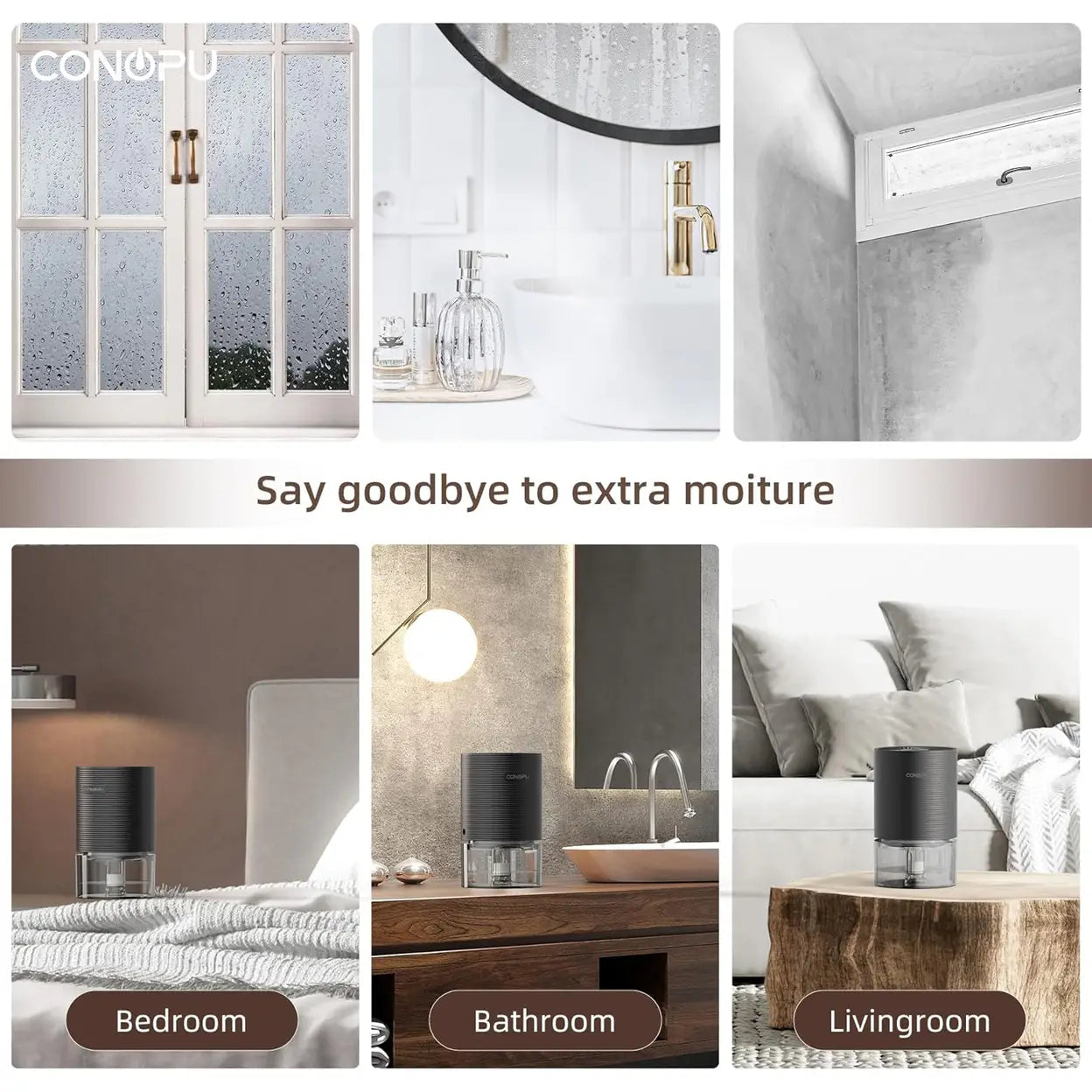 CONOPU Dehumidifier CS03, 750ml Capacity for Home,Portable for Bedroom, Closet, Office, Car (5-10㎡)Ultra Quiet 30dB, 300ml/Day Moisture Removal, Auto Shut-Off & Defrost, 7-Color Night Light