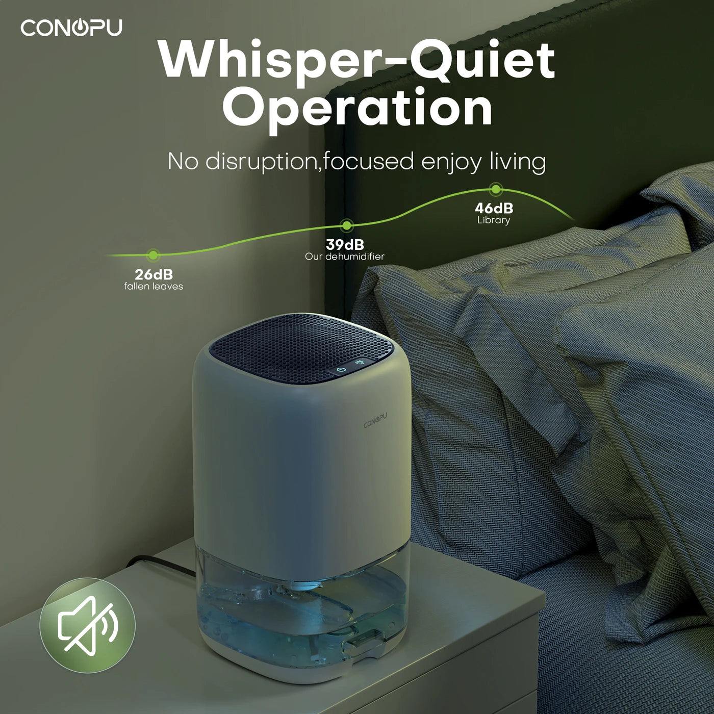 CONOPU Dehumidifier CS01H, 1000ml Water Tank, Ideal for Small Spaces, 450ml/Day Moisture Removal, Ultra-Quiet, 7-Color LED Ambient Light, Removable & Washable Tank, Portable