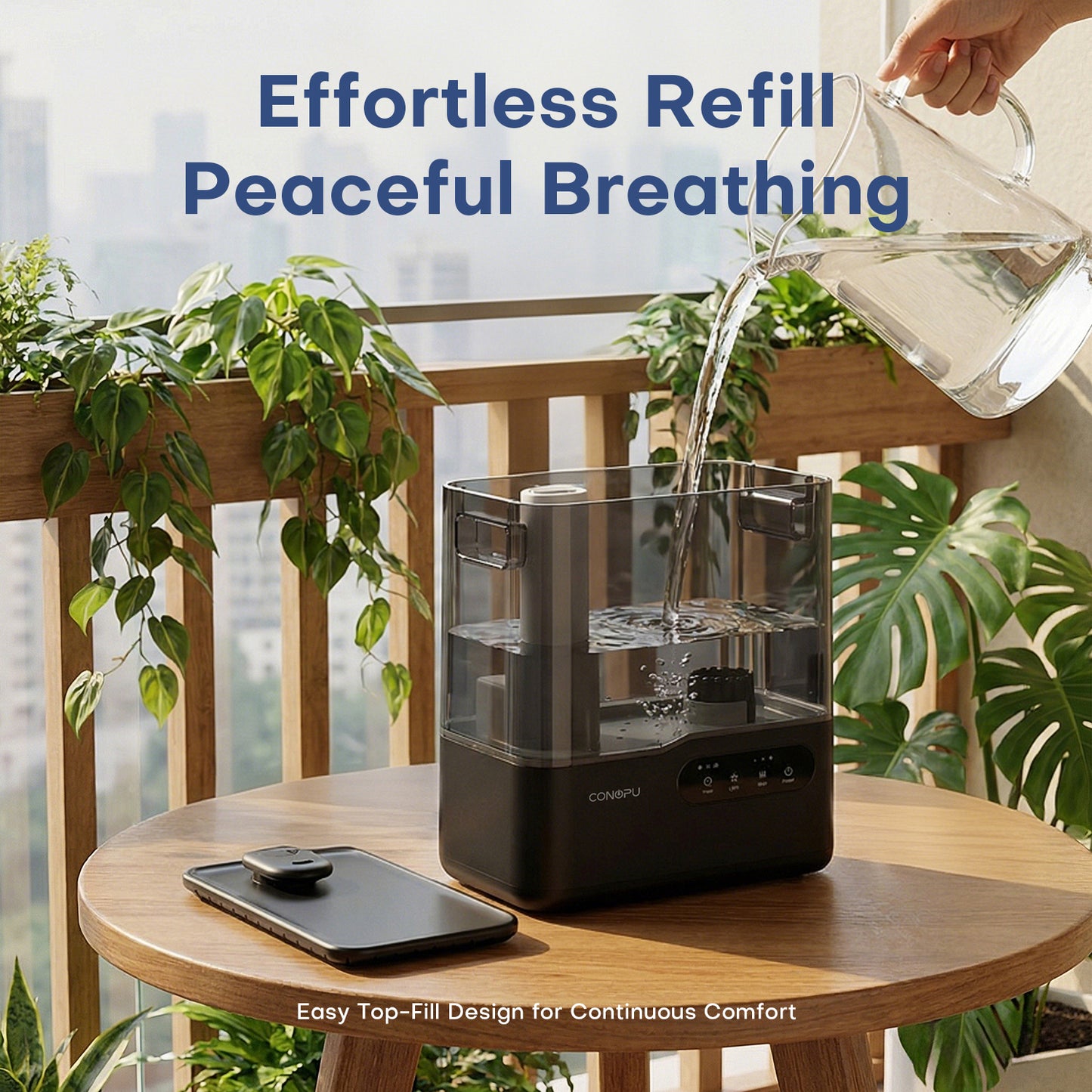 CONOPU 5L Top-Fill Ultrasonic Humidifier, Dual 360° Nozzles, Aromatherapy Tray & 7-Color Night Light, Ultra-Quiet Sleep Mode, Timer & Auto Shut-Off