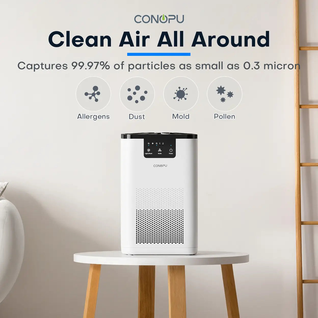 CONOPU Air Purifier with 3-Layer Filtration, 70m³/h CADR, Dual Speed Modes, Aromatherapy Slot, Low Energy, Removes Dust, Smoke, Pollen & Pet Dander