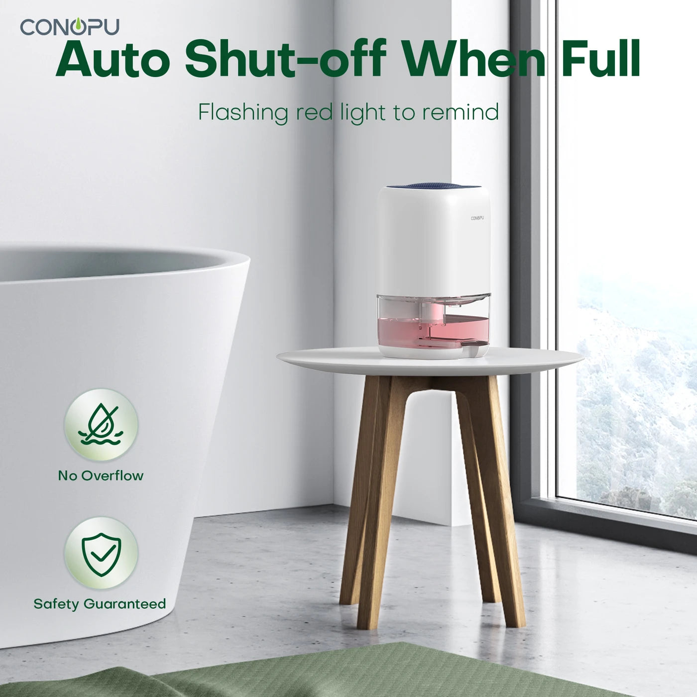 CONOPU Dehumidifier CS01H, 1000ml Water Tank, Ideal for Small Spaces, 450ml/Day Moisture Removal, Ultra-Quiet, 7-Color LED Ambient Light, Removable & Washable Tank, Portable