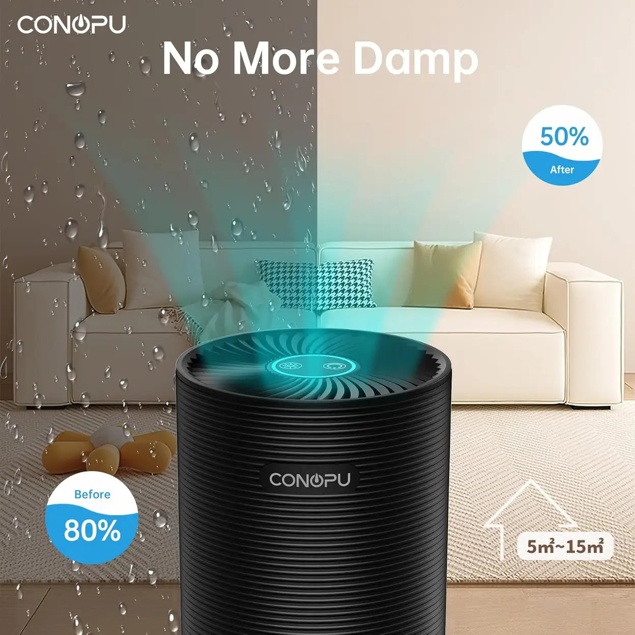 CONOPU Dehumidifier CS03, 750ml Capacity for Home,Portable for Bedroom, Closet, Office, Car (5-10㎡)Ultra Quiet 30dB, 300ml/Day Moisture Removal, Auto Shut-Off & Defrost, 7-Color Night Light
