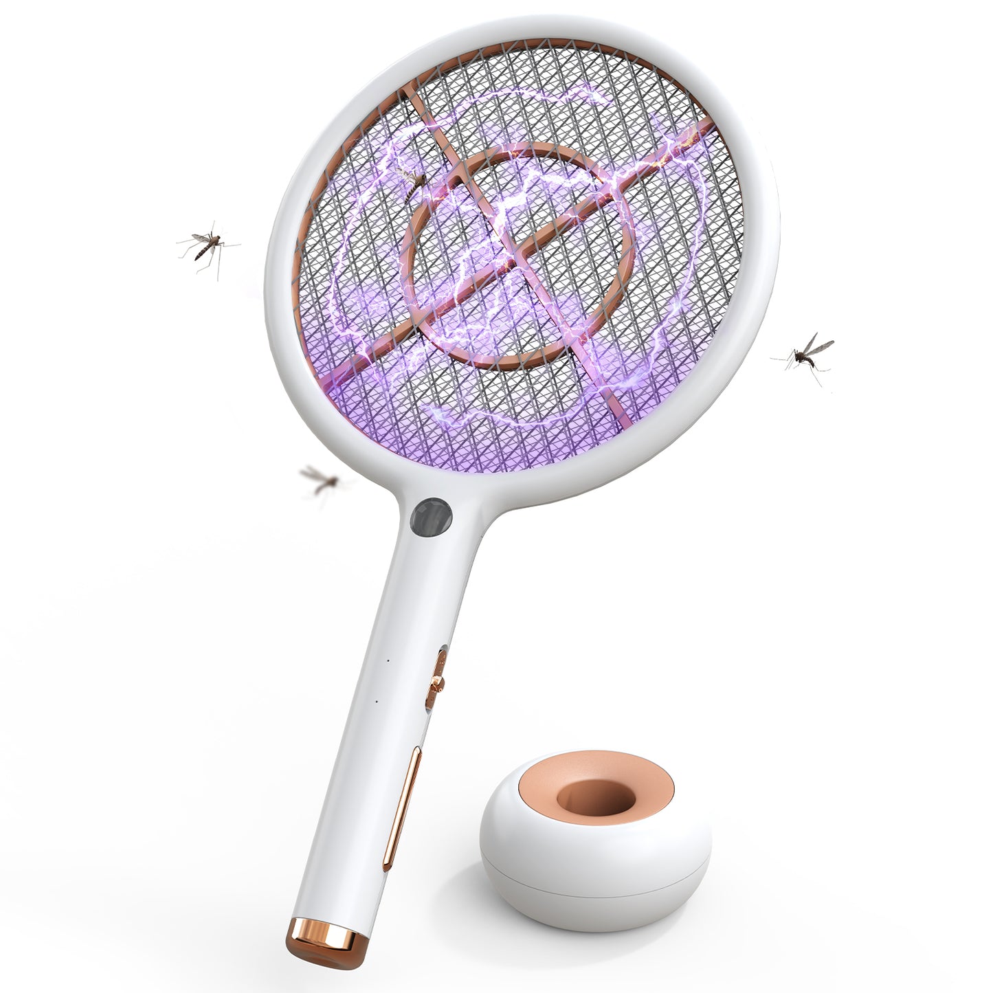 CONOPU Electric Fly Swatter, 4000V, USB Charging Base & 1200mAh Rechargeable, Auto Latch Mode, LED Light, Triple Protective Net, for Indoor/Outdoor, White