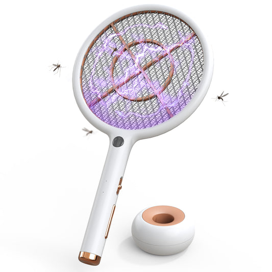 CONOPU Electric Fly Swatter, 4000V, USB Charging Base & 1200mAh Rechargeable, Auto Latch Mode, LED Light, Triple Protective Net, for Indoor/Outdoor, White